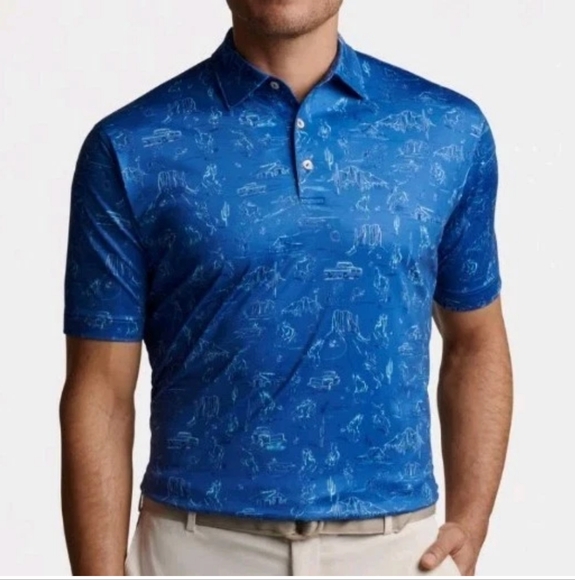 Peter Millar Summer Comfort Outlaw Golf Jersey Polo Shirt Large Western Rodeo